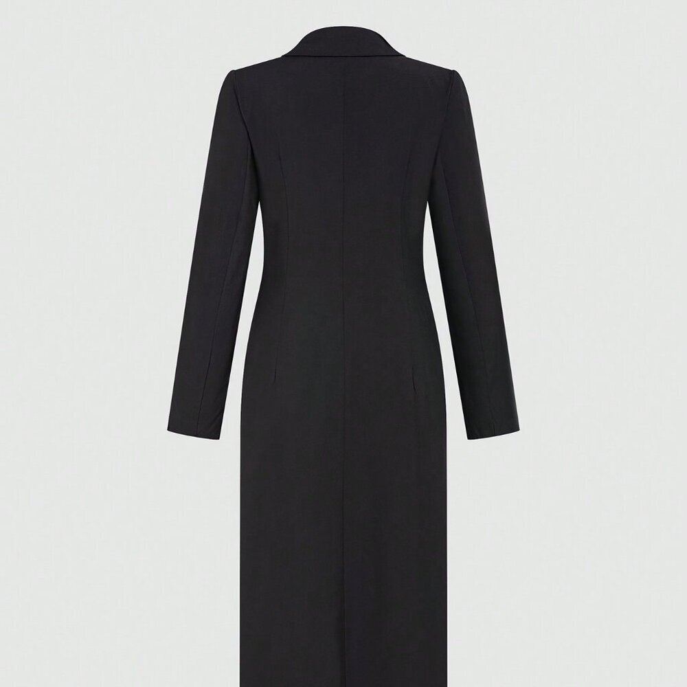 Black Elegant Women's Casual Long Button Coat For Summer - Picture 2 of 7